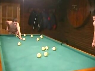 Russian soldiers play pool in nude